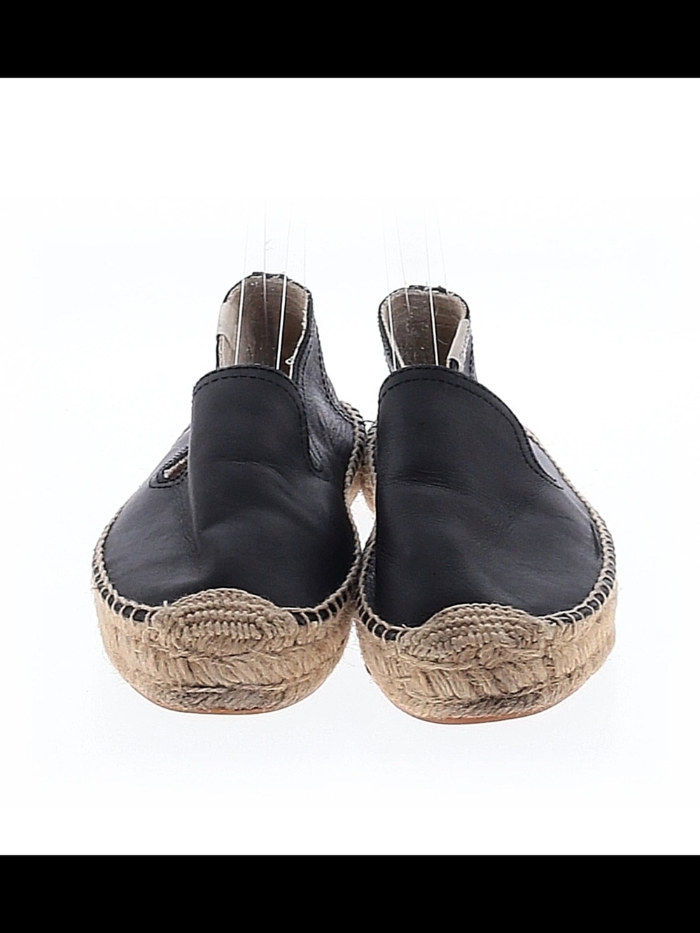 Soludos Black Leather Espadrille Slip-On Flats